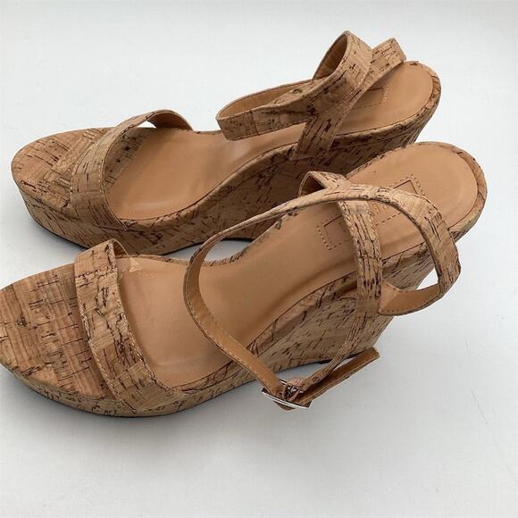 FOREVER 21 Women's Beige Cork Platform Wedge Sandals Size 8.5 - Picture 5 of 13